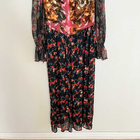 Whimsigoth Sheer Floral Long Sleeve Midi Dress Romantic Garden Style - Picture 11 of 15